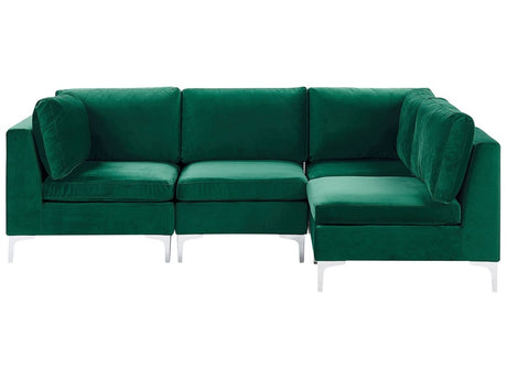 Left Hand Modular Corner Sofa Green Velvet 4 Seater L-Shaped Silver Metal Legs Glamour Style Beliani