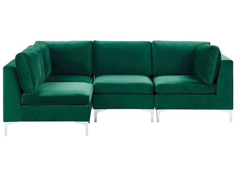 Right Hand Modular Corner Sofa Green Velvet 4 Seater L-Shaped Silver Metal Legs Glamour Style Beliani