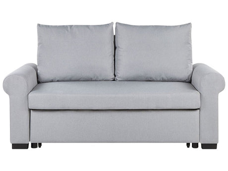 Sofa Bed Light Grey Polyester Fabric 2 Seater Pull-Out Convertible Sleeper Retro Beliani