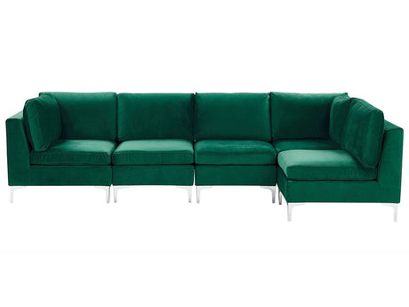 Left Hand Modular Corner Sofa Green Velvet 5 Seater L-Shaped Silver Metal Legs Glamour Style Beliani