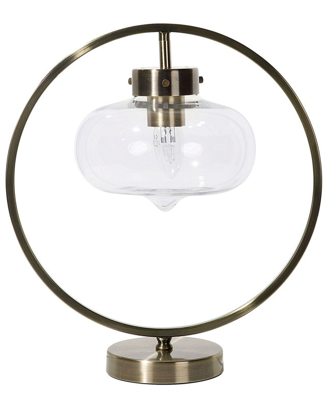 Table Lamp Bedside Light Gold Metal Round Open Geometric Shade Naked Bulb Beliani