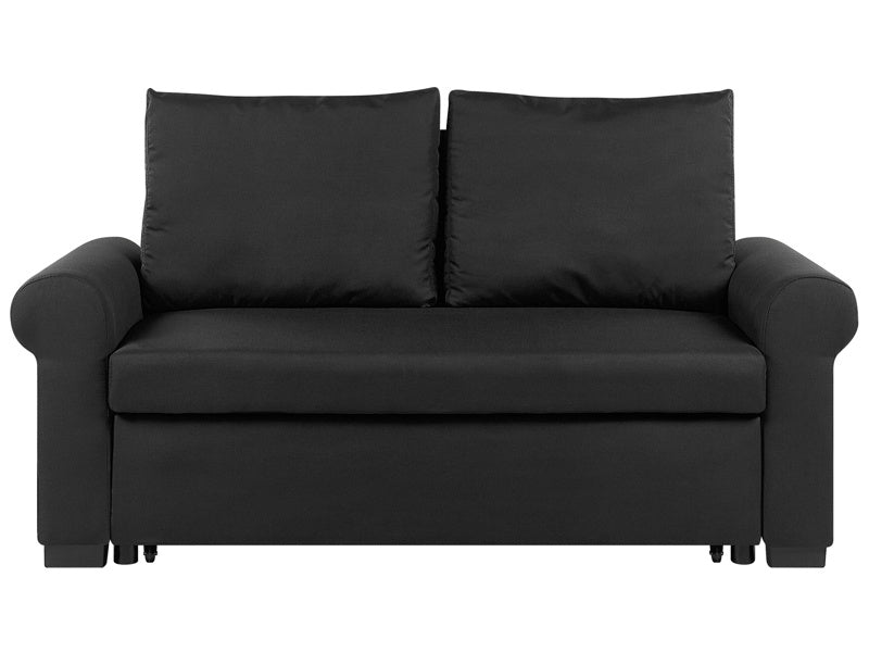 Sofa Bed Black Polyester Fabric 2 Seater Pull-Out Convertible Sleeper Retro Beliani