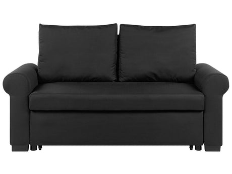 Sofa Bed Black Polyester Fabric 2 Seater Pull-Out Convertible Sleeper Retro Beliani