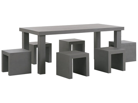 Garden Dining Set Grey Concrete Rectangular Table 6 Stools 6 Seater Water Resistant Beliani