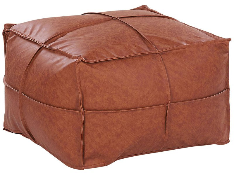 Pouffe Brown Faux Leather 60 x 45 cm Square PU Ottoman Footstool  Beliani