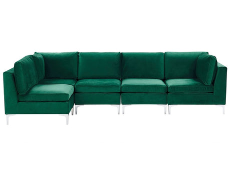 Right Hand Modular Corner Sofa Green Velvet 5 Seater L-Shaped Silver Metal Legs Glamour Style Beliani