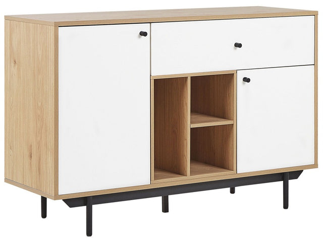 Sideboard Light Wood with White Engineered Wood Cabinets Shelves Drawer Storage Retro Style Beliani