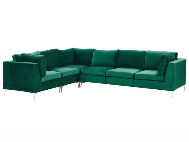 Right Hand Modular Corner Sofa Green Velvet 6 Seater L-Shaped Silver Metal Legs Glamour Style Beliani