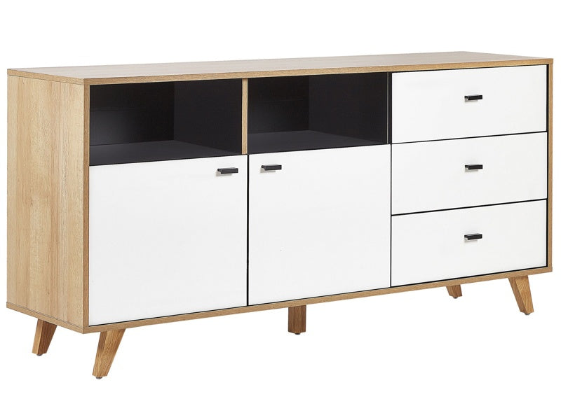 Sideboard Light Wood with White Engineered Wood Solid Wood Legs Storage Cabinets Drawers Scandinavian Beliani