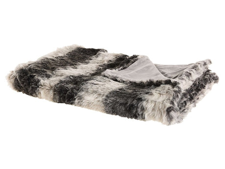 Blanket Grey and White Acrylic 150 x 200 cm Fluffy Throw Faux Fur Striped Pattern Retro Design Beliani