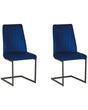 Set of 2 Dining Chairs Blue Velvet Upholstered Seat High Back Cantilever Conference Room Beliani