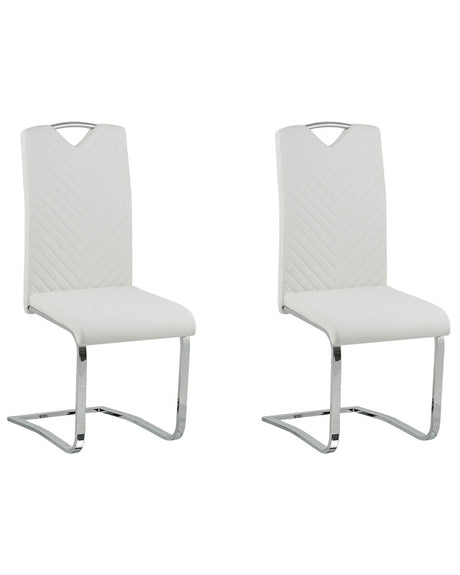 Set of 2 Dining Chairs Off-White Faux Leather Upholstered Seat High Back Cantilever Conference Room Modern Beliani