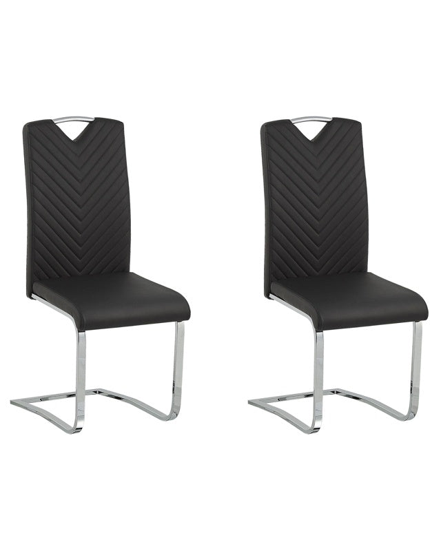 Set of 2 Dining Chairs Black Faux Leather Upholstered Seat High Back Cantilever Conference Room Modern Beliani