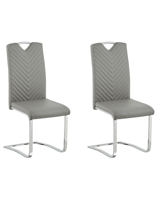 Set of 2 Dining Chairs Light Grey Faux Leather Upholstered Seat High Back Cantilever Conference Room Modern Beliani