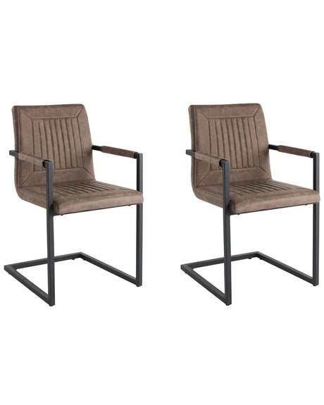 Set of 2 Cantilever Conference Chairs Brown Faux Leather Upholstered Meeting Room Chair Office Dining Room Beliani