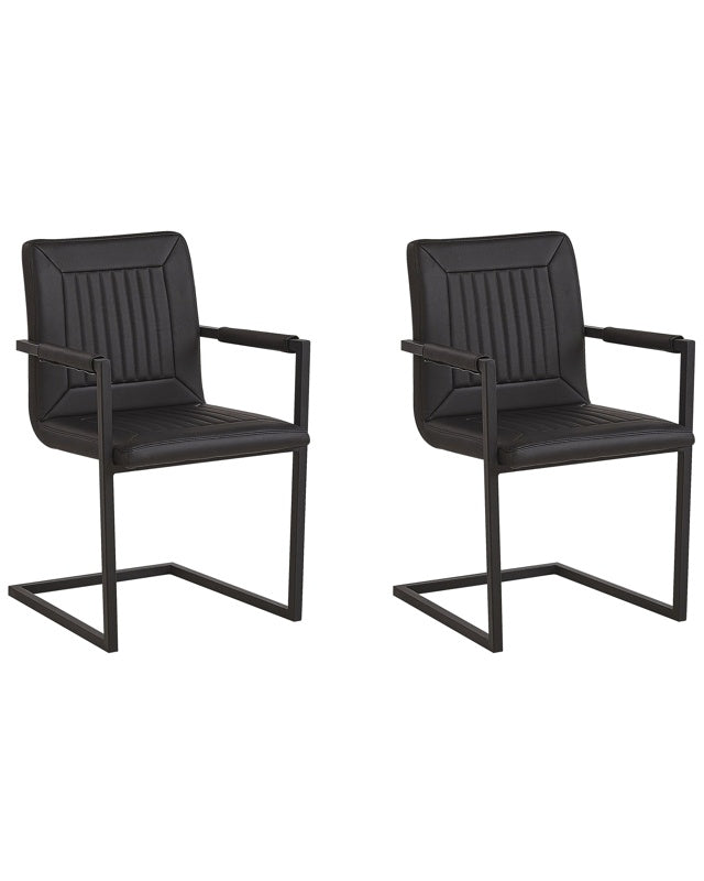 Set of 2 Cantilever Dining Chairs Black Faux Leather Upholstered Chair Office Conference Room  Beliani