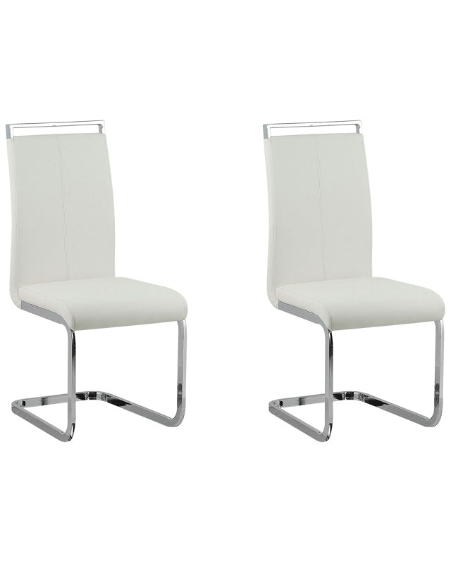 Set of 2 Dining Chairs White Faux Leather Upholstered Seat High Back Cantilever Conference Room Modern Beliani