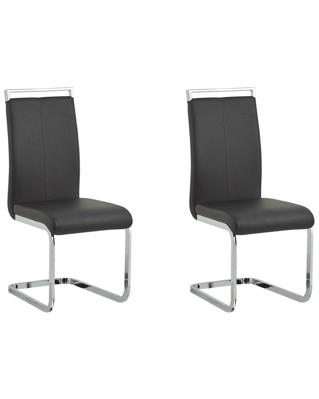 Set of 2 Dining Chairs Black Faux Leather Upholstered Seat High Back Cantilever Conference Room Modern Beliani