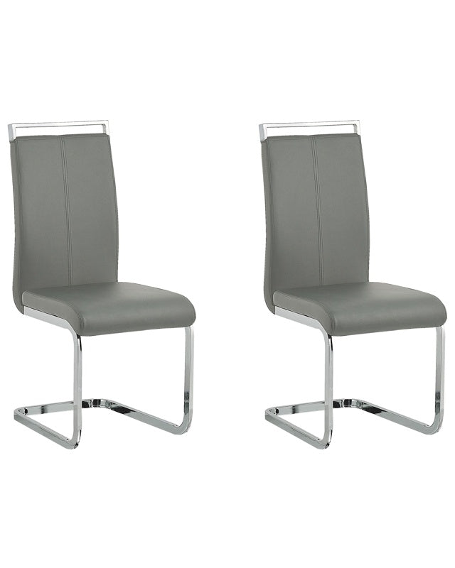 Set of 2 Dining Chairs Grey Faux Leather Upholstered Seat High Back Cantilever Conference Room Modern Beliani