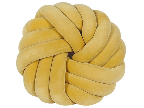 Knot Cushion Yellow Velvet 30 x 30 cm Tied-Up Plushy Decorative Modern Beliani