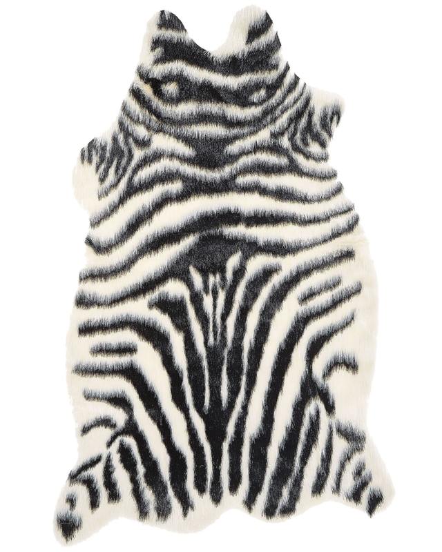 Zebra Print Rug Black Faux Fur 60 x 90 cm Living Room Bedroom Contemporary Beliani