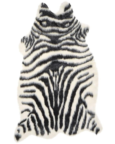 Zebra Print Rug Black Faux Fur 60 x 90 cm Living Room Bedroom Contemporary Beliani