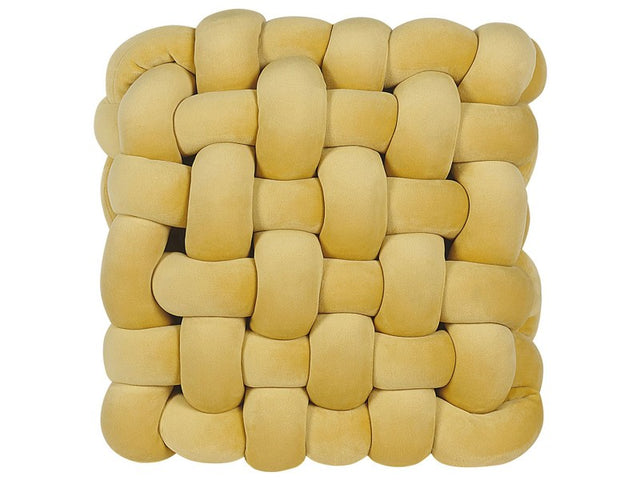 Knot Cushion Yellow Velvet 30 x 30 cm Tied-Up Plushy Square Decorative Modern Beliani