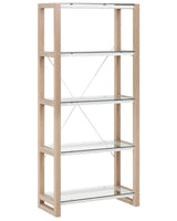 Bookcase White and Light Wood Wooden Glass Shelves Freestanding Shelving Unit Scandinavian Design Beliani