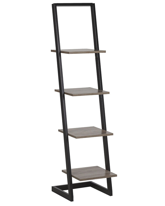 Bookcase Black and Dark Wood Wooden Shelves Metal Frame Freestanding Shelving Unit Modern Design Beliani