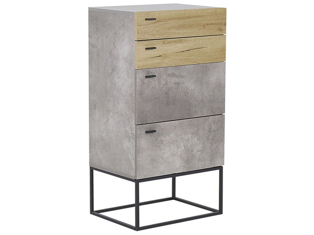 Chest of Drawers Concrete Effect Light Wood 4 Tier Black Metal Base Industrial Beliani