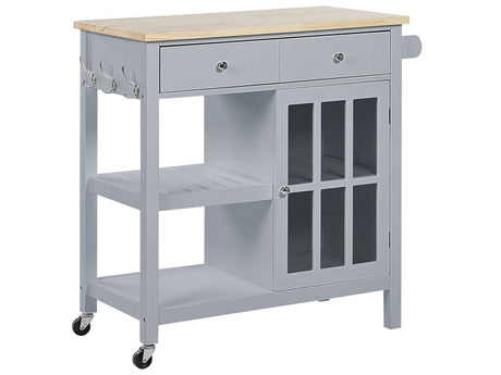 Kitchen Trolley Grey MDF Light Wood Top Storage Cabinet Shelves Drawers with Castors Scandinavian Beliani