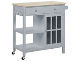 Kitchen Trolley Grey MDF Light Wood Top Storage Cabinet Shelves Drawers with Castors Scandinavian Beliani
