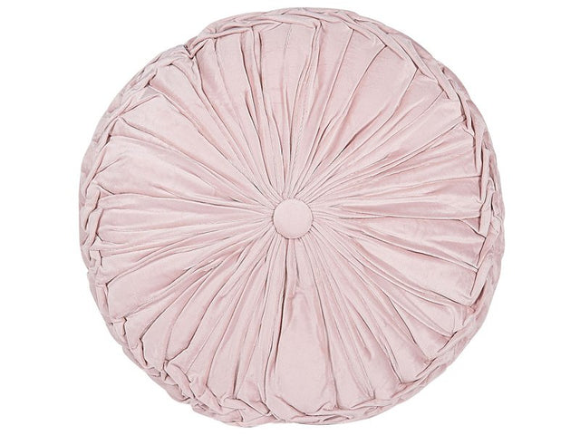 Decorative Cushion Pink Fabric with Pleats Round 40 cm Minimalist Modern Decor Accessories Beliani