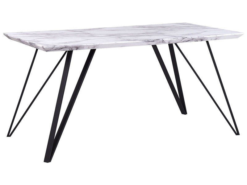 Dining Table White with Black MDF Top Metal Legs 150 x 80 cm Marble Effect Glamour Industrial Beliani