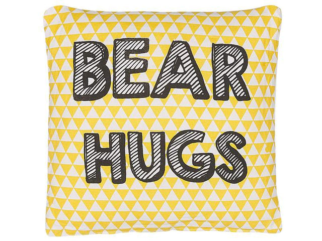 Kids Cushion Yellow Cotton 40 x 40 cm Bear Hugs Print Triangle Pattern Square Shape Children Room Beliani