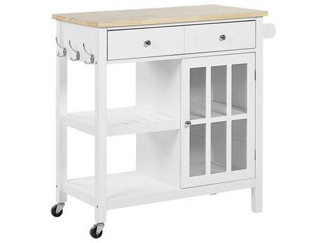 Kitchen Trolley White MDF Light Wood Top Storage Cabinet Shelves Drawers with Castors Scandinavian Beliani