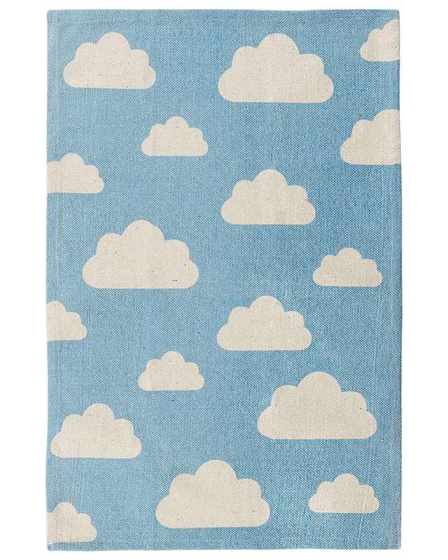 Area Rug Blue Cloud Print 60 x 90 cm Low Pile Runner for Children Playroom  Beliani