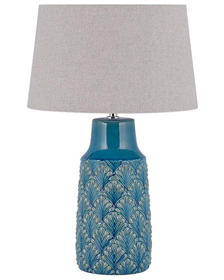 Bedside Table Lamp Sea Blue and Grey Ceramic 55 cm Leaf Pattern Traditional Beliani