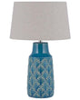 Bedside Table Lamp Sea Blue and Grey Ceramic 55 cm Leaf Pattern Traditional Beliani