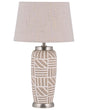 Bedside Table Lamp Beige and White Ceramic 48 cm Pattern Stripes Drum Shade Traditional Beliani