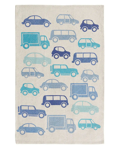 Kids Rug Blue and White Cotton Fabric 60 x 90 cm Car Pattern Rectangular Nursery Decorations Beliani