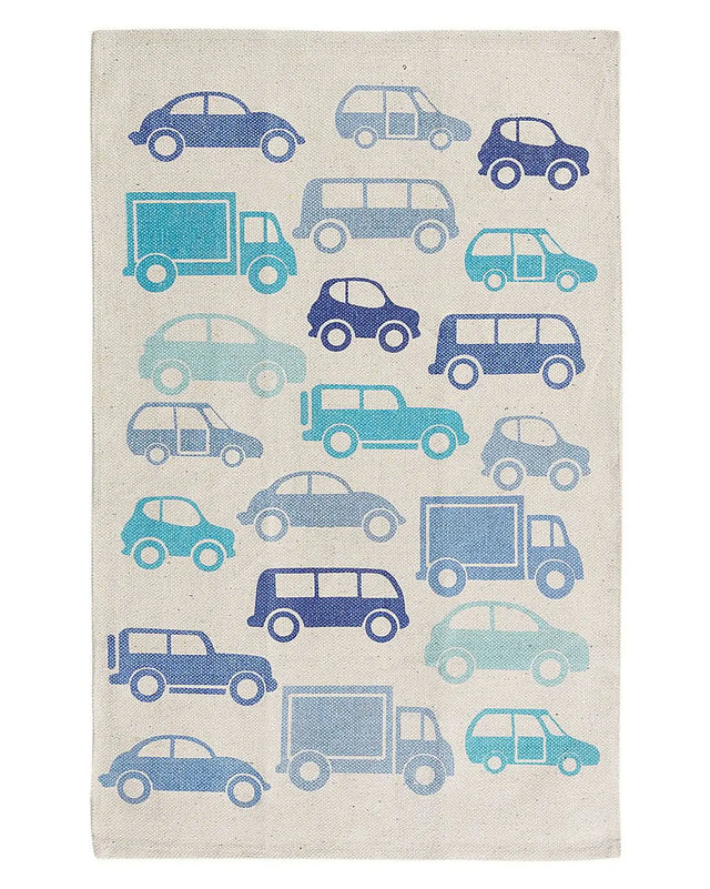 Kids Rug Blue and White Cotton Fabric 60 x 90 cm Car Pattern Rectangular Nursery Decorations Beliani
