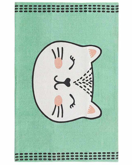 Area Rug Green Cat Print Cotton Fabric 60 x 90 cm Small Decoration for Nursery Children Beliani