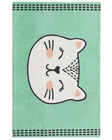 Area Rug Green Cat Print Cotton Fabric 60 x 90 cm Small Decoration for Nursery Children Beliani