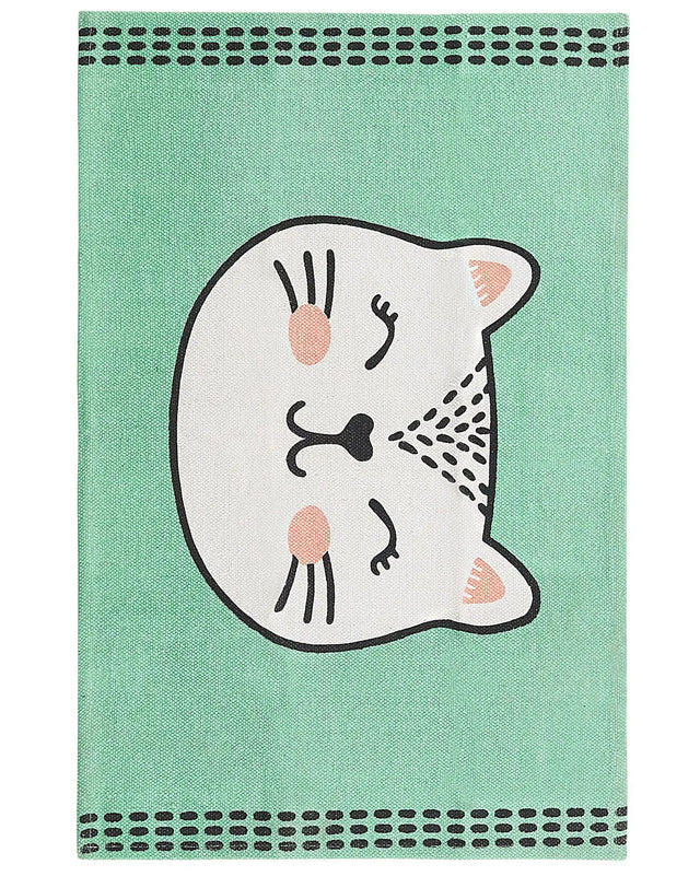 Area Rug Green Cat Print Cotton Fabric 60 x 90 cm Small Decoration for Nursery Children Beliani
