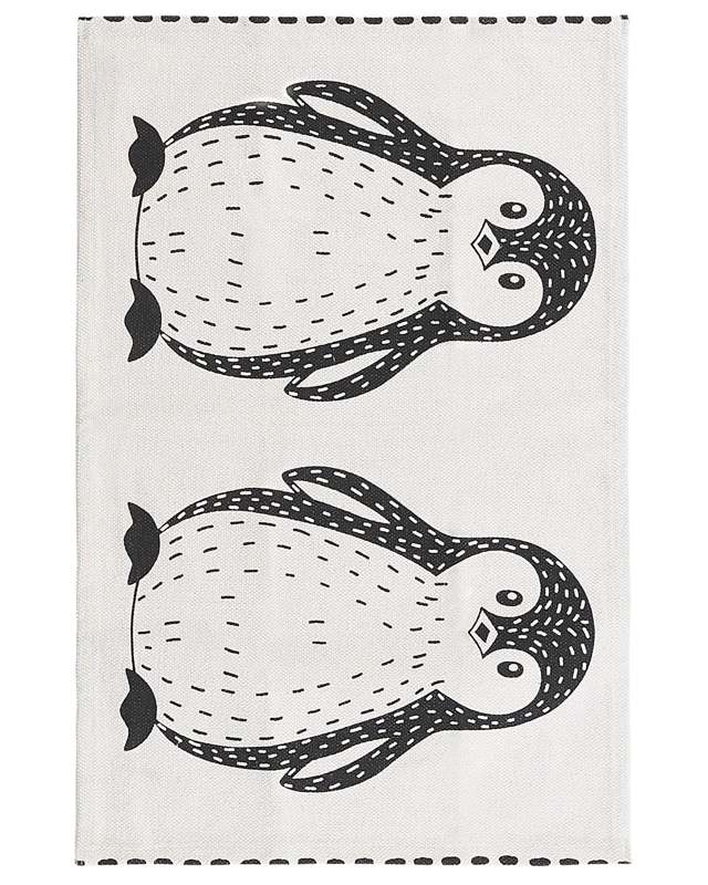 Area Rug Black and White Penguin Print 60 x 90 cm Low Pile Runner for Children Playroom  Beliani