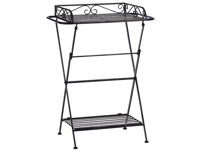 Side Table Black Metal 35 x 40 cm Folding Wire Top with Shelf Victorian Vintage Design Beliani