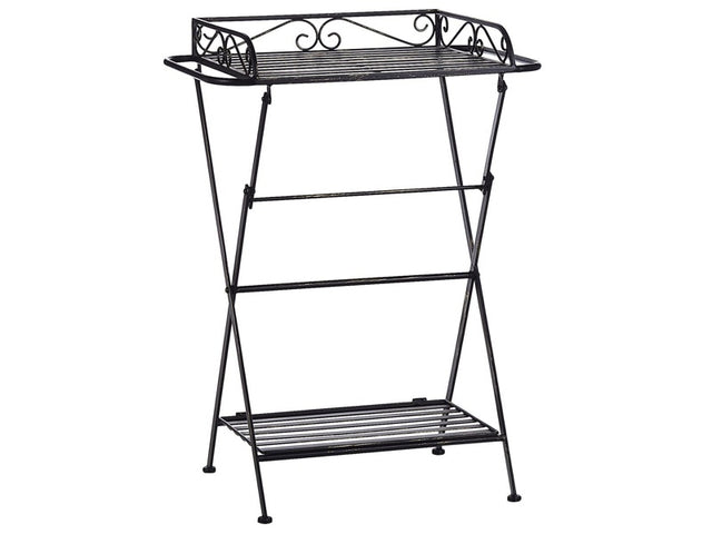 Side Table Black Metal 35 x 40 cm Folding Wire Top with Shelf Victorian Vintage Design Beliani