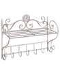 Bathroom Wall Shelf White Metal 42 x 47 cm Distressed Effect Floating Single Shelf with Hooks Vintage Style Beliani