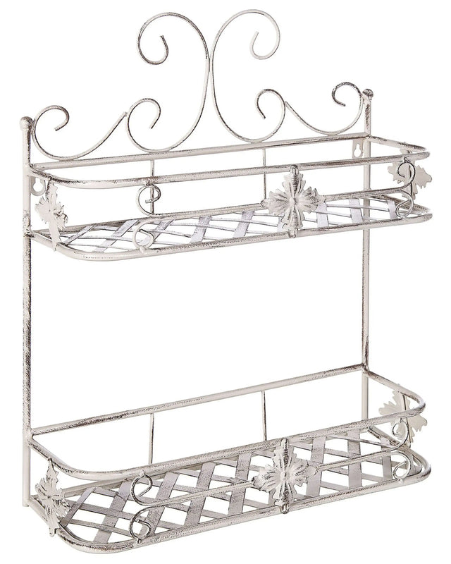Bathroom Wall Shelf White Metal 52 x 42 cm Distressed Effect Floating Single Shelf Vintage Style Beliani